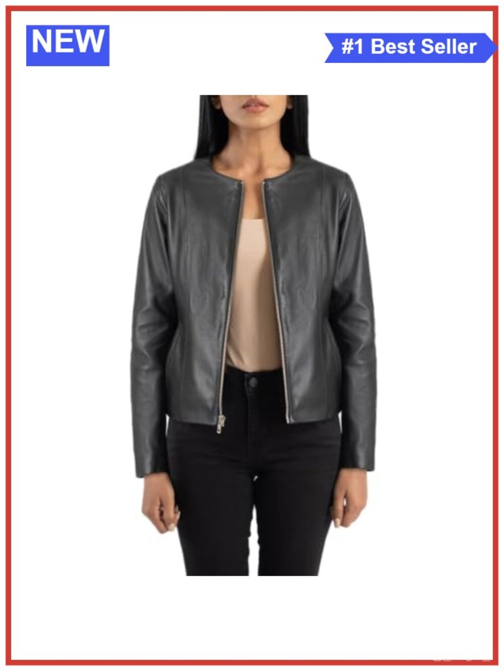 Genuine Lambskin Leather Jacket Collarless Zip Moto Biker Coat Fall Winter
